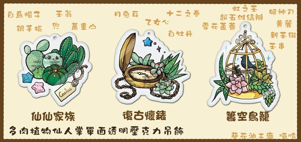 小貓熊（紅浣熊）＆仙人掌＆多肉植物/多肉動物園-單面透明壓克力吊飾