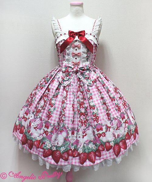 Angelic Pretty 草莓兔 再販版 圖型圖色 + KC 贈手袖、提籃