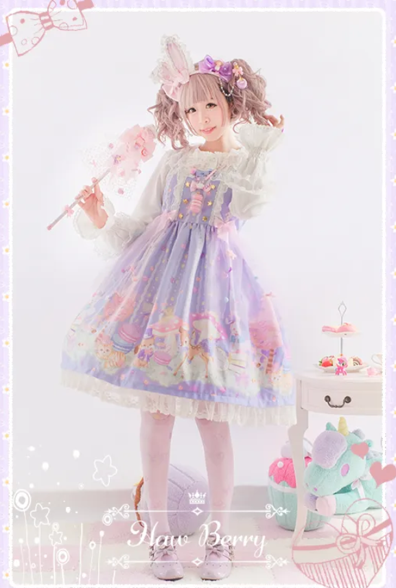 山楂漿果原創洋裝/動物園的茶會邀請 - 高腰JSK #紫/S~M