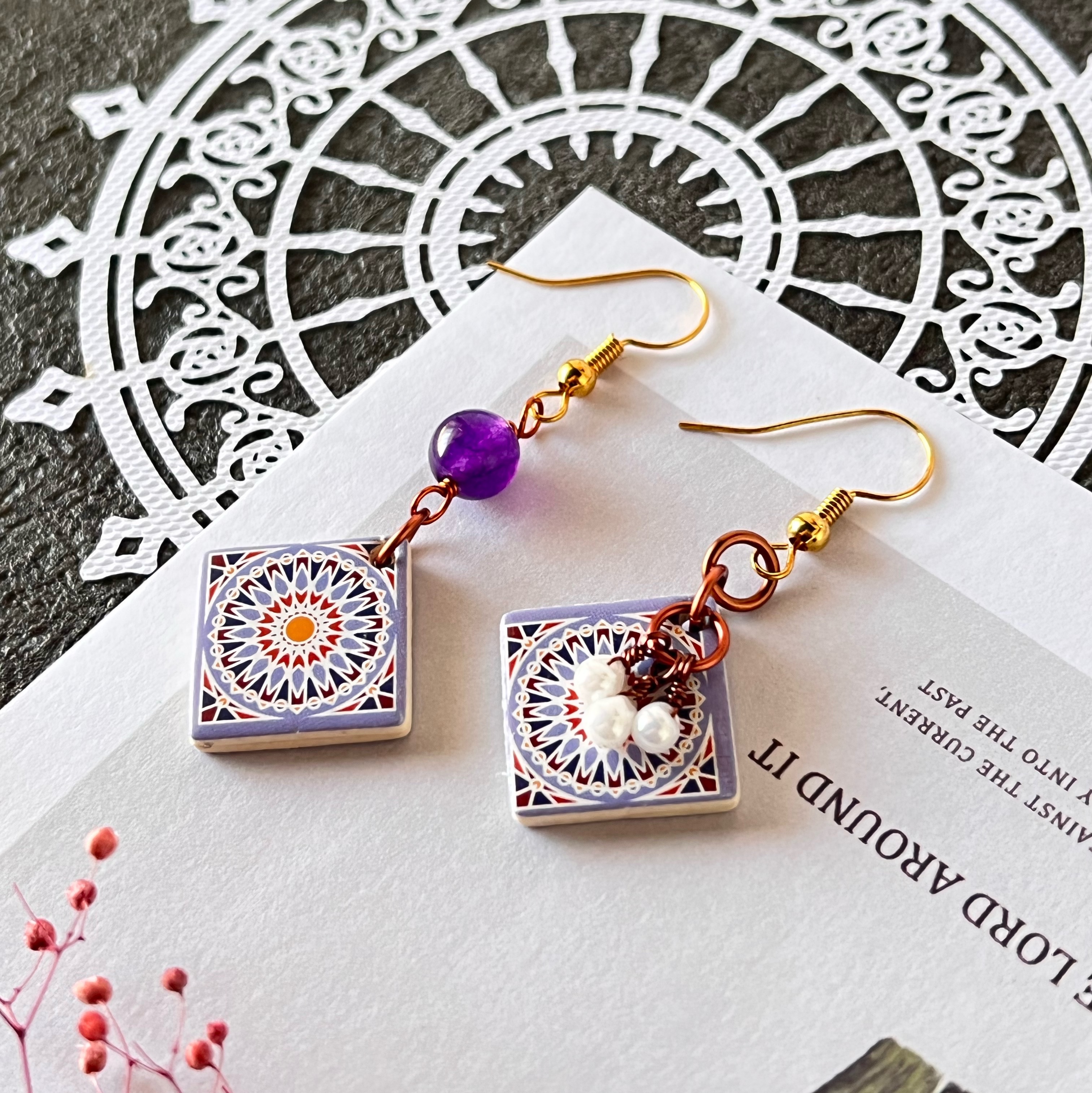 【花磚耳環】不對稱/魚耳勾/耳夾