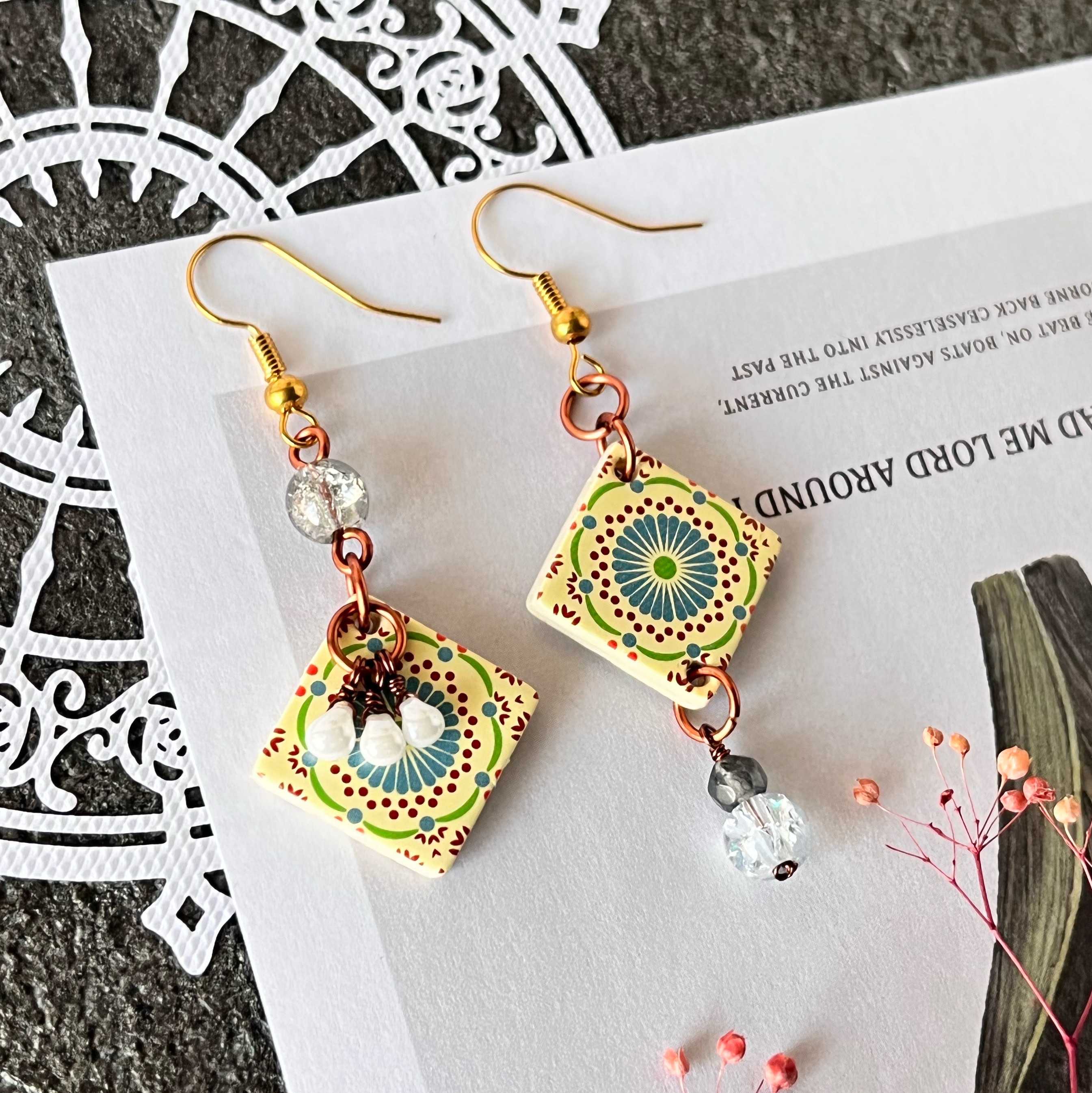 【花磚耳環】不對稱/魚耳勾/耳夾