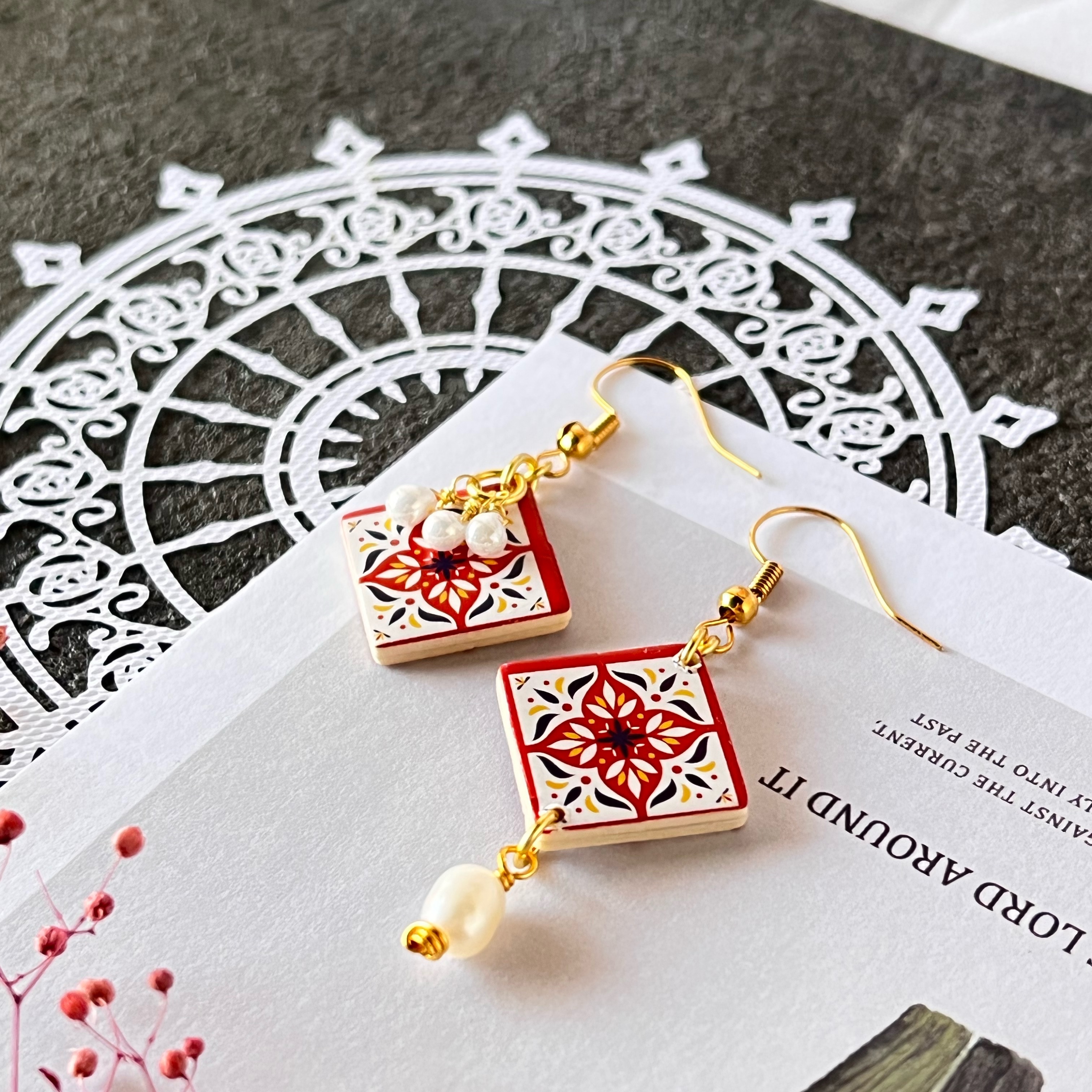 【花磚耳環】不對稱/魚耳勾/耳夾