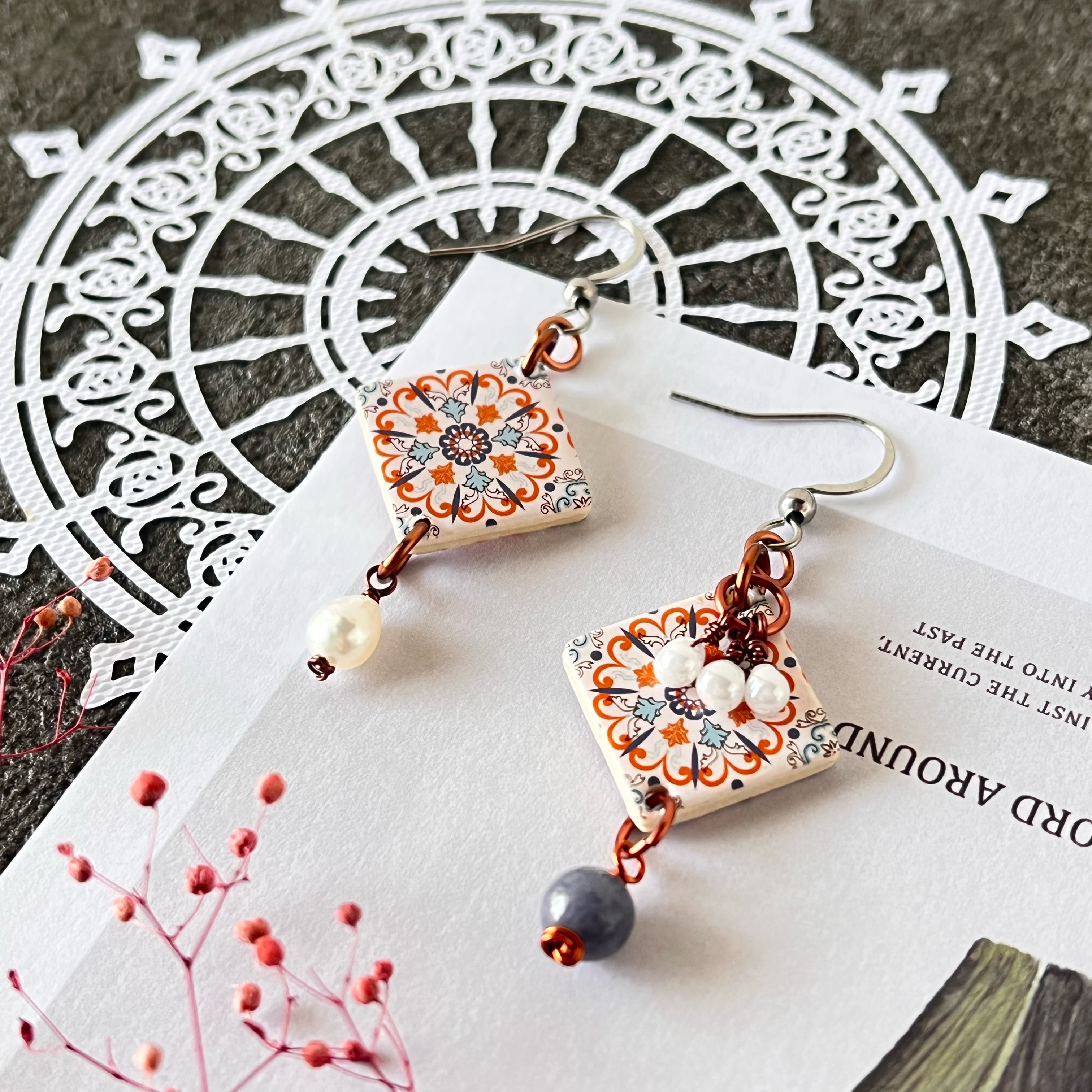 【花磚耳環】不對稱/魚耳勾/耳夾