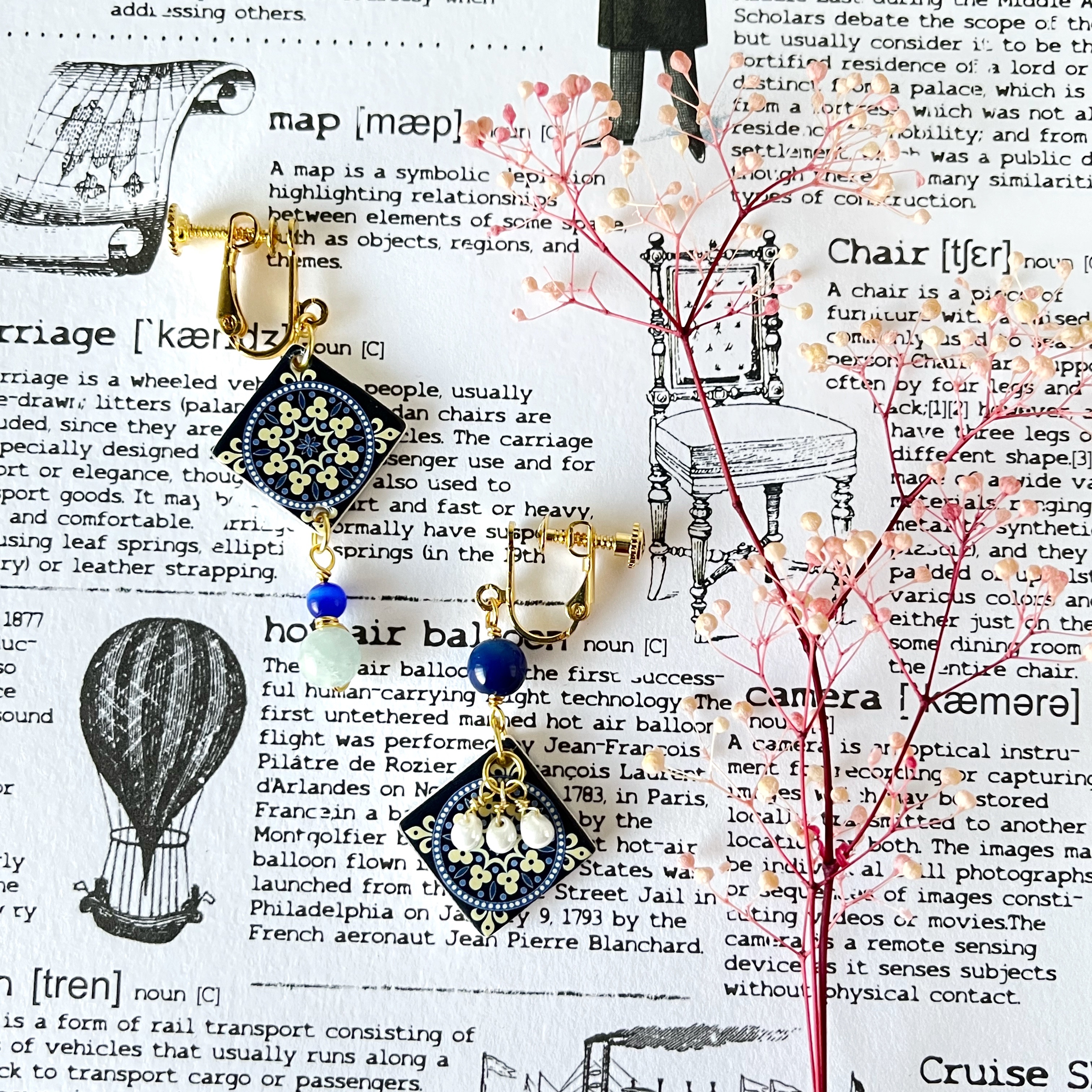 【花磚耳環】不對稱/魚耳勾/耳夾