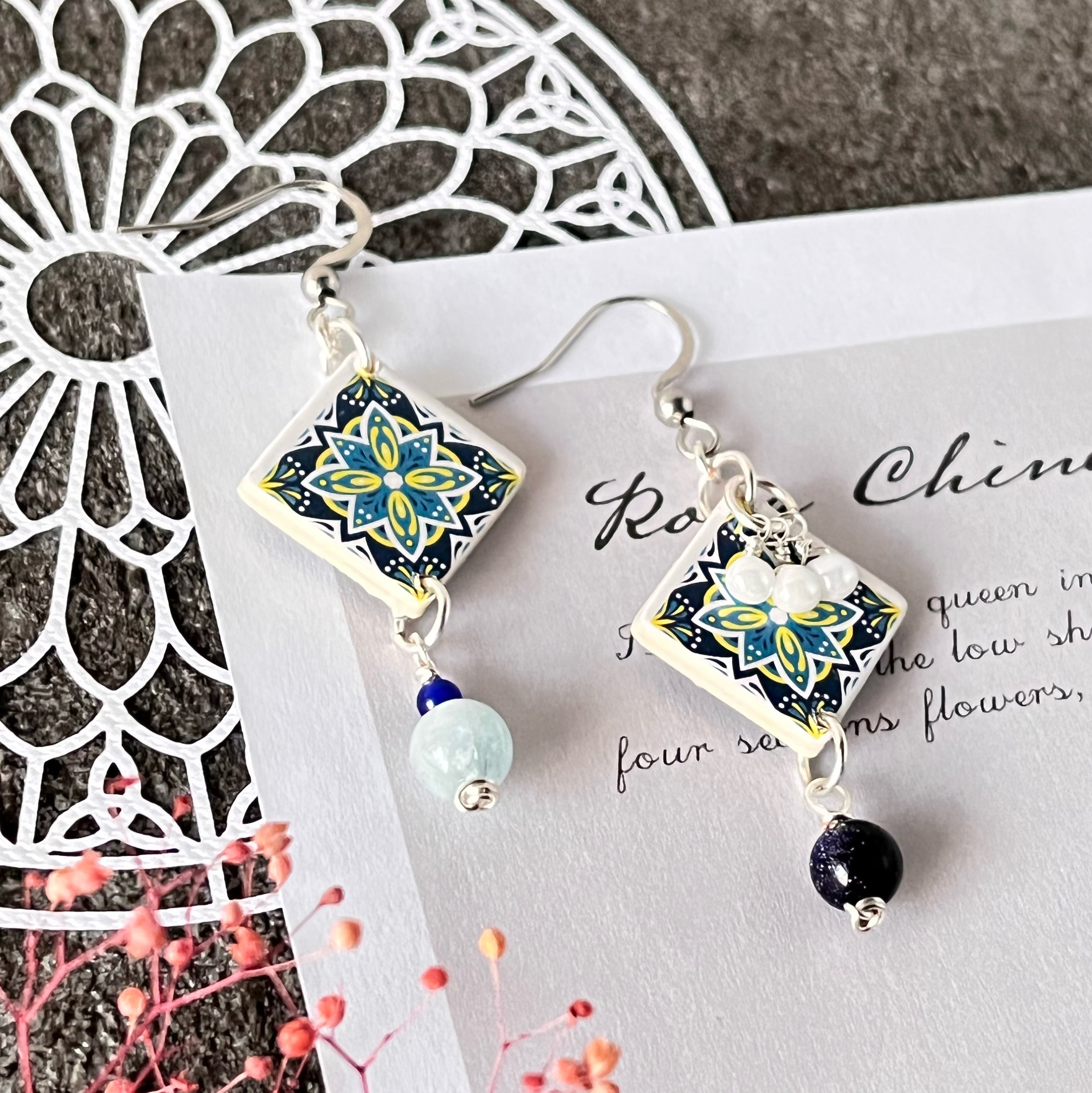 【花磚耳環】不對稱/魚耳勾/耳夾