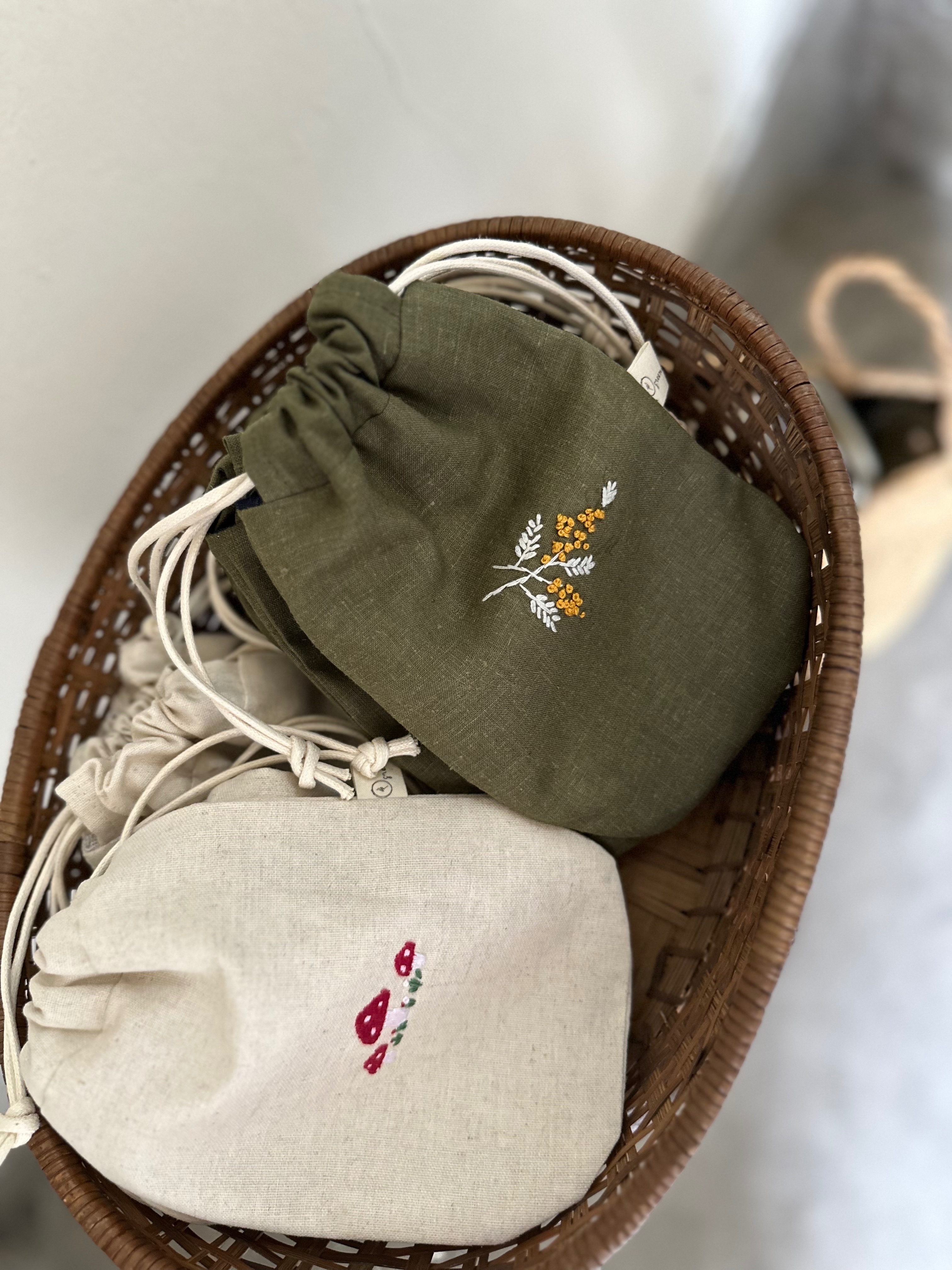 手刺繡束口袋/收納袋/小