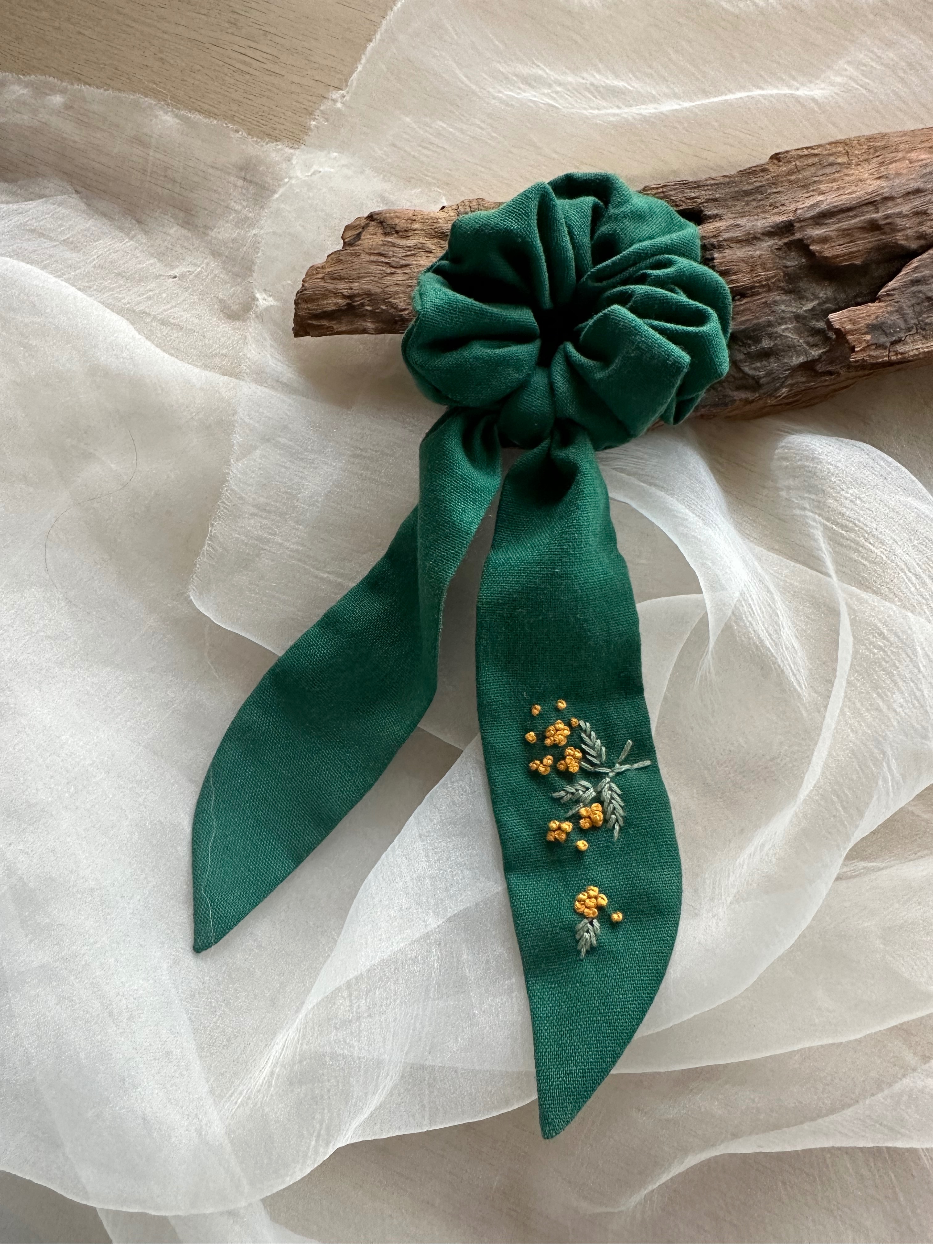 客訂手刺繡小樹洋裝+含羞草長尾髮圈