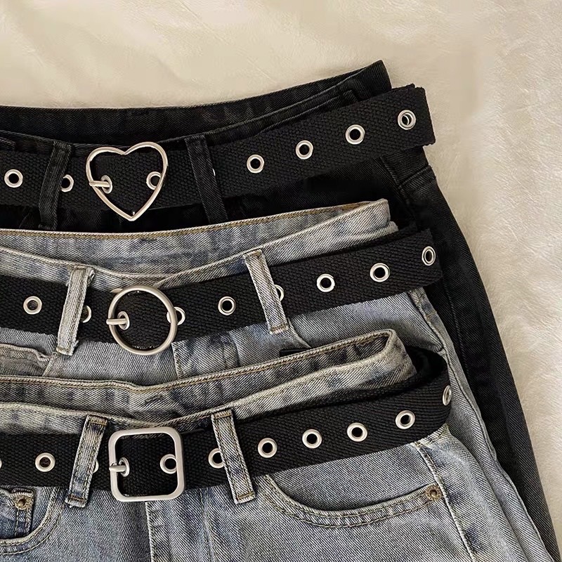 鏤空全孔黑色帆布腰帶