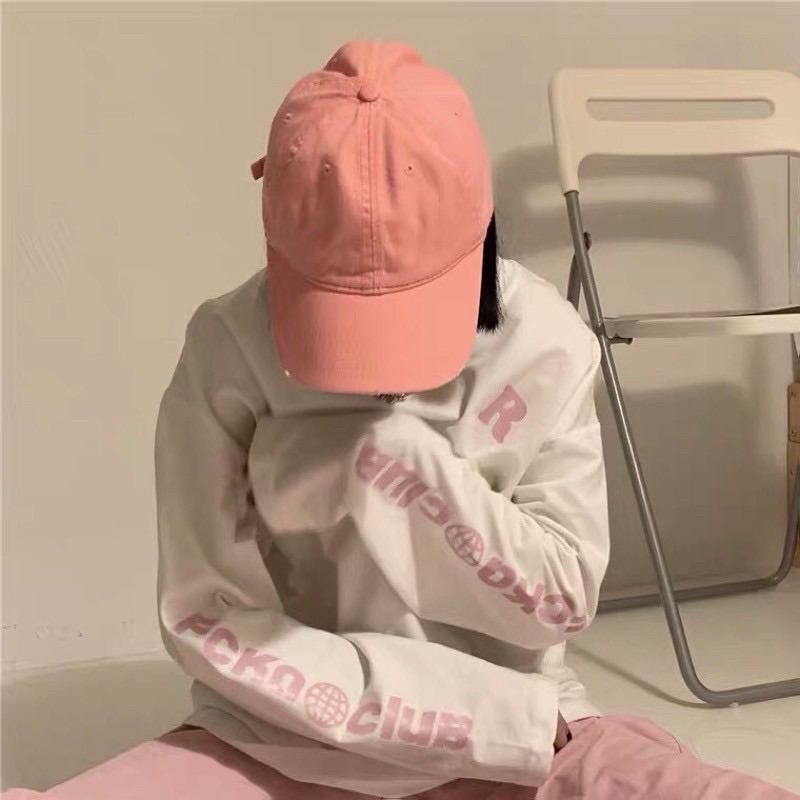 純棉粉色字母袖子印花長袖T恤