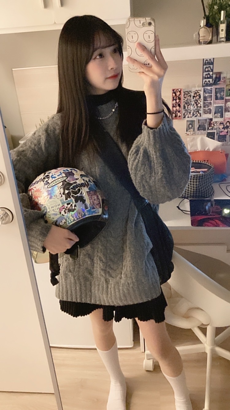 2色！曈曈♡慵懶寬鬆麻花針織毛衣+坑條鬆緊百褶裙