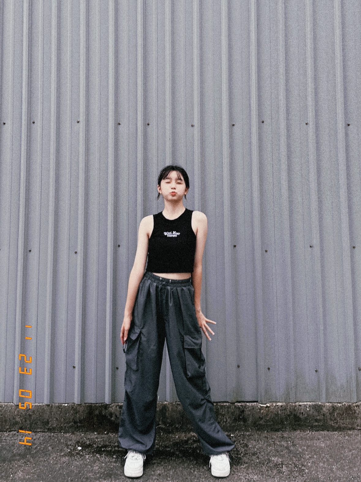 采婕♡甜酷個性工裝設計感寬鬆高腰鬆緊長褲工裝褲