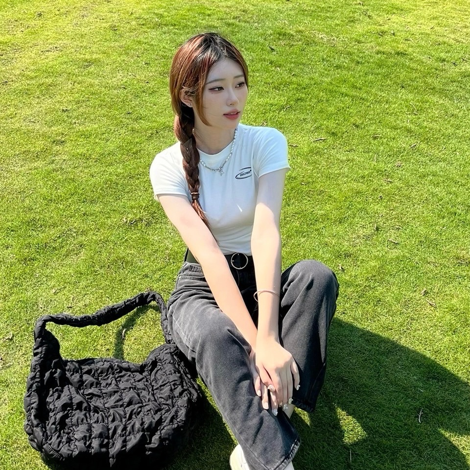 亞喬♡小眾修身抓皺短版短袖T恤