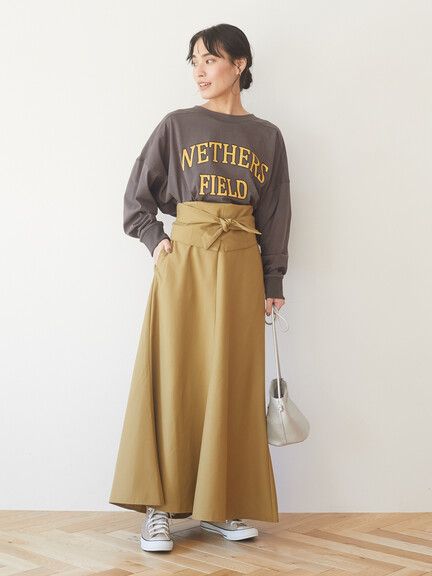 日本品牌女裝＊Green Parks＊新光購入，2WAY斜紋布半身裙（芥黃色）（二手
