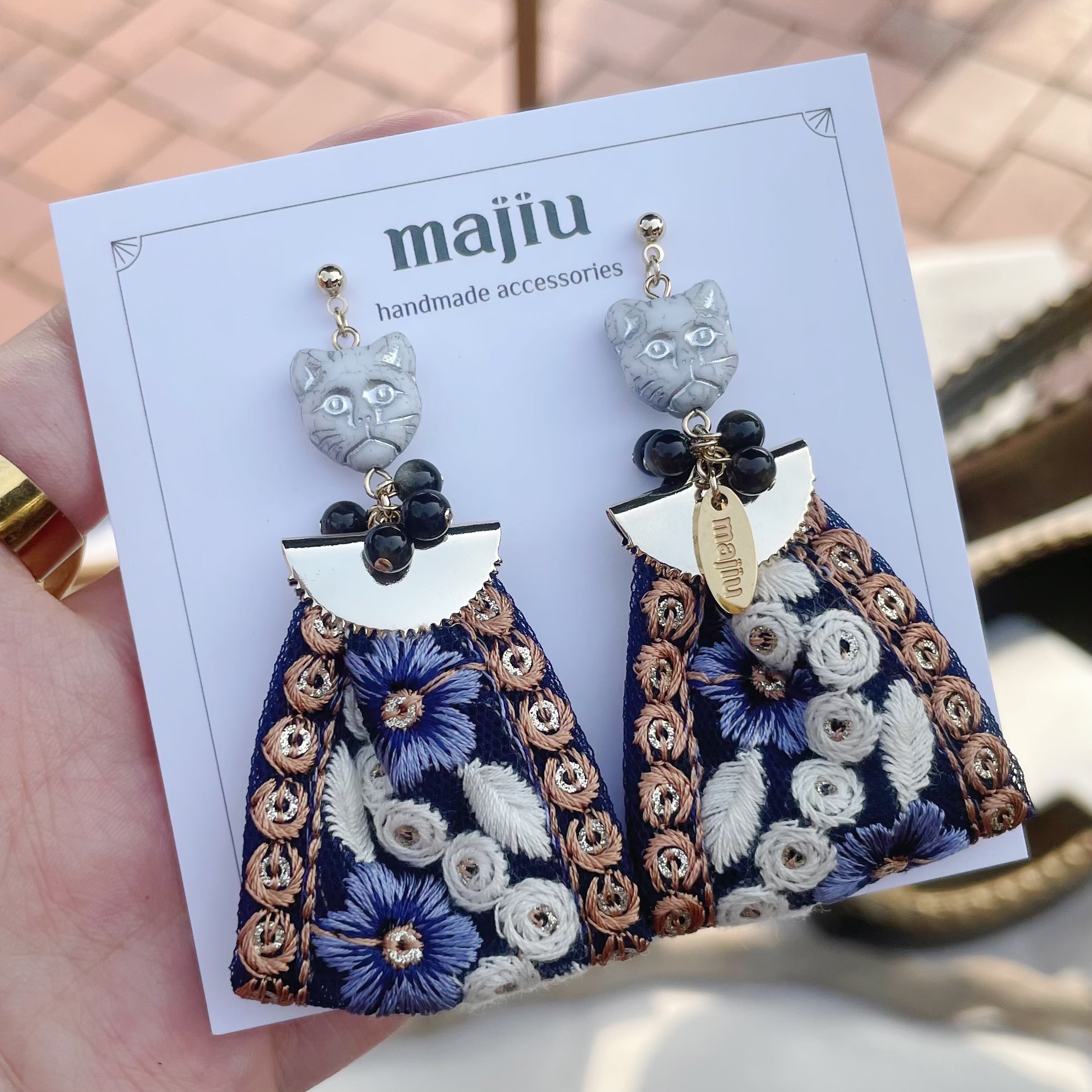 【預購】貓咪織帶設計款耳環-改耳夾或銀針請在備註告知或IG私訊