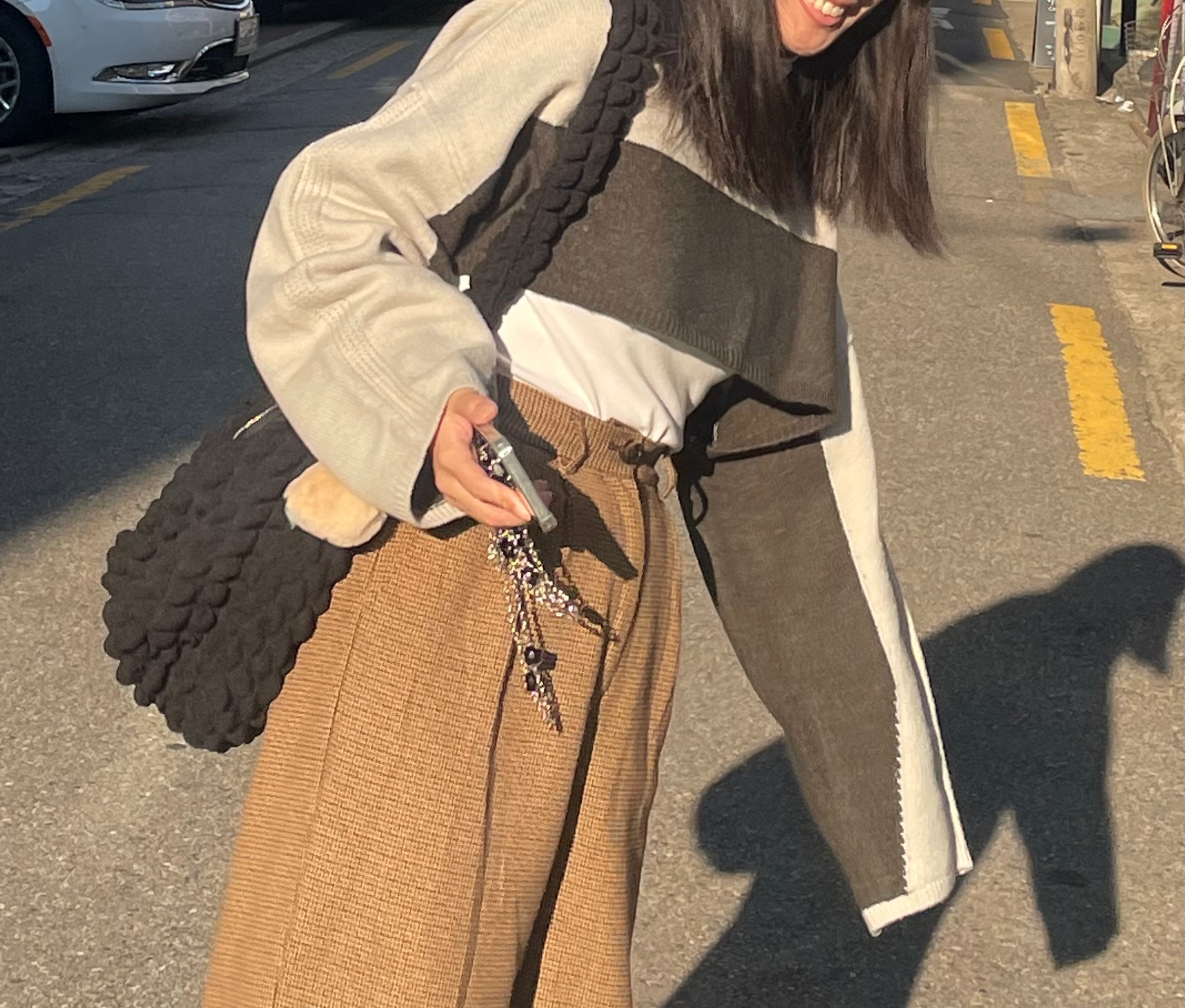 連線限定優惠🔥正韓 短板針織 寬袖 拼接上衣 米灰/墨綠