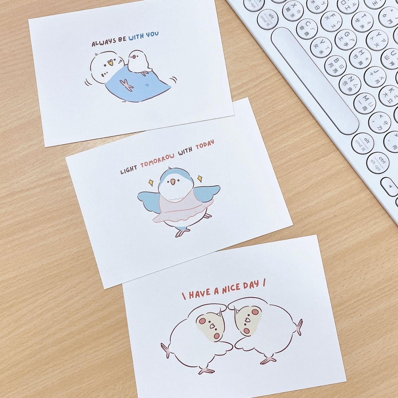 三種鳥鳥 象牙卡明信片組