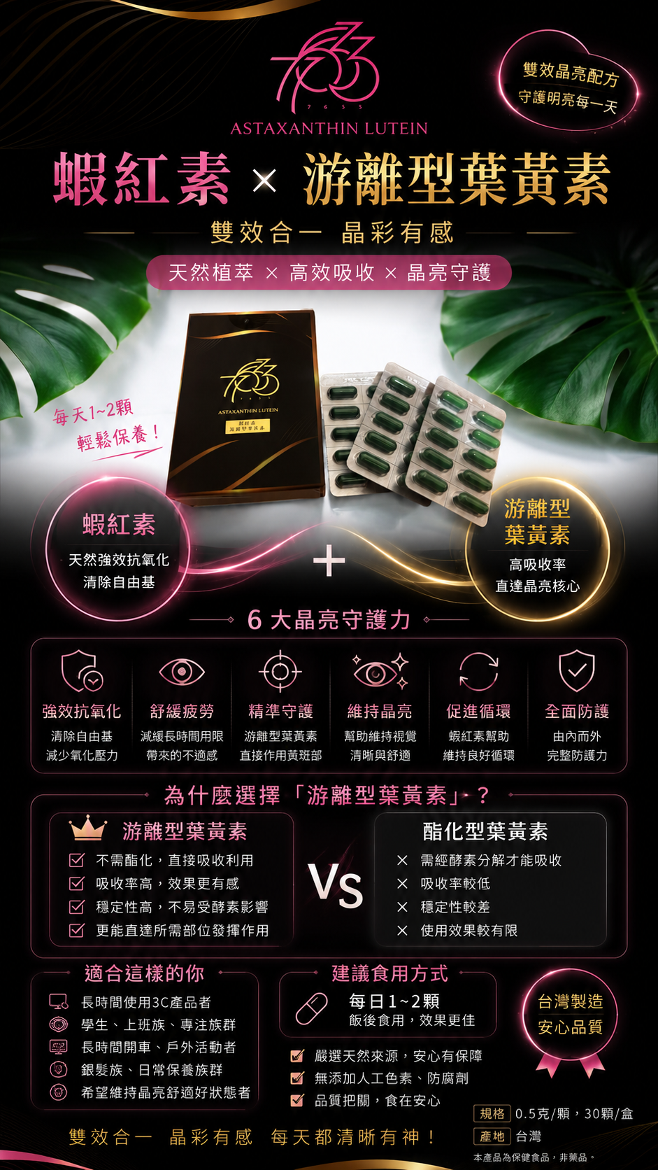 游離型蝦紅素葉黃素