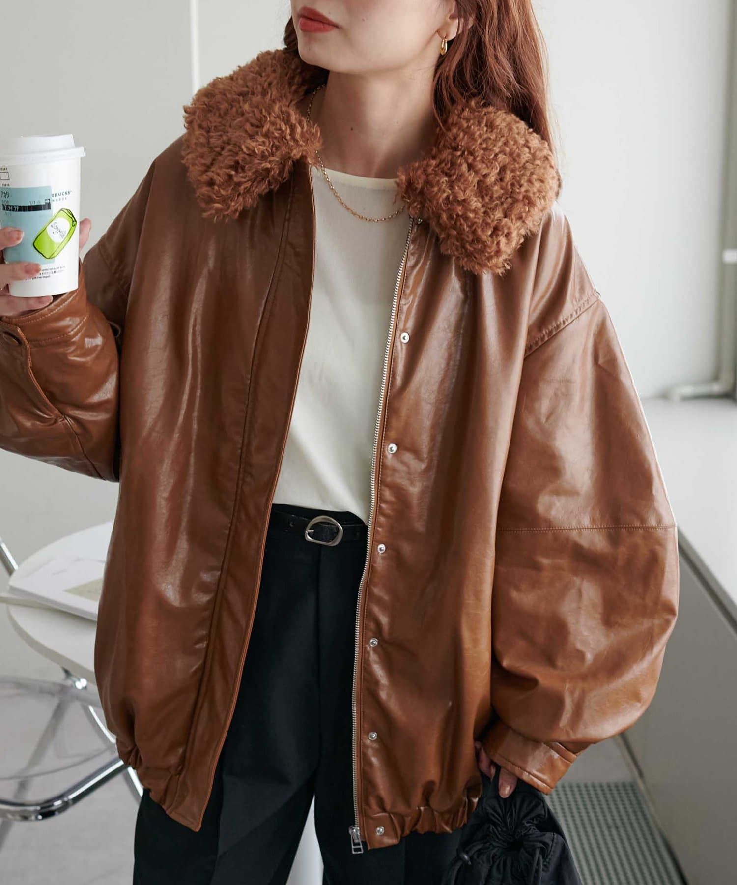 Discoat毛皮領皮革外套