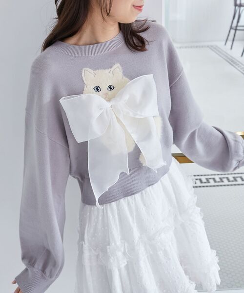 MAJESTIC LEGON 蓬鬆貓咪絲帶針織