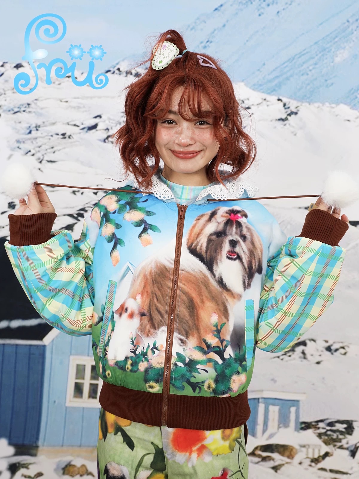 雪農場 小狗蕾絲拼接連帽外套