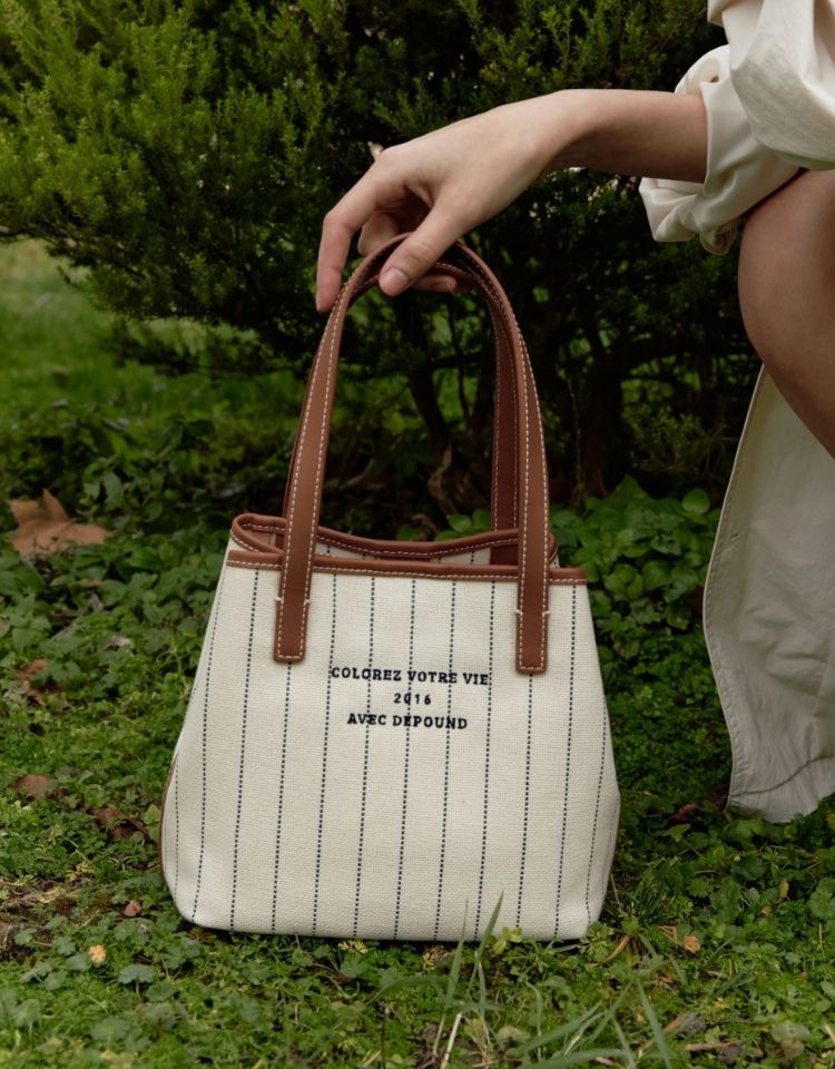 Dear bag （tote） - ivory stripe （M） 條紋帆布小托特包
