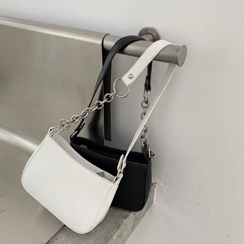 預購 簡約百搭鏈條包 腋下包 拼接扣環 小包包 小方包 肩背包 斜背包