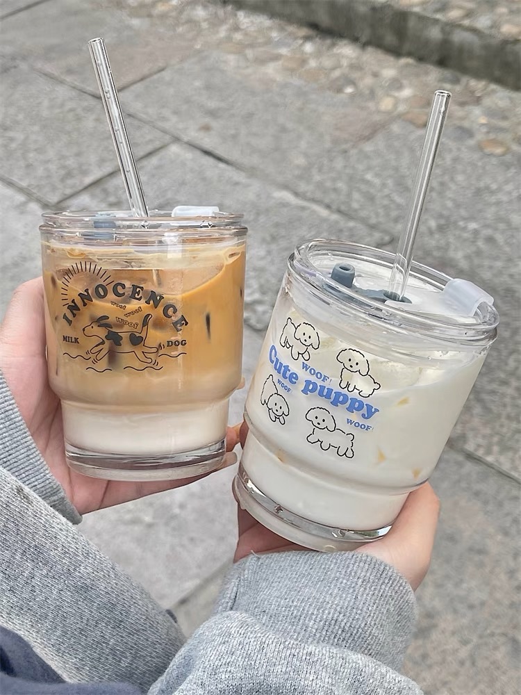 韓系ins風超級可愛的狗狗玻璃杯🐶 贈吸管