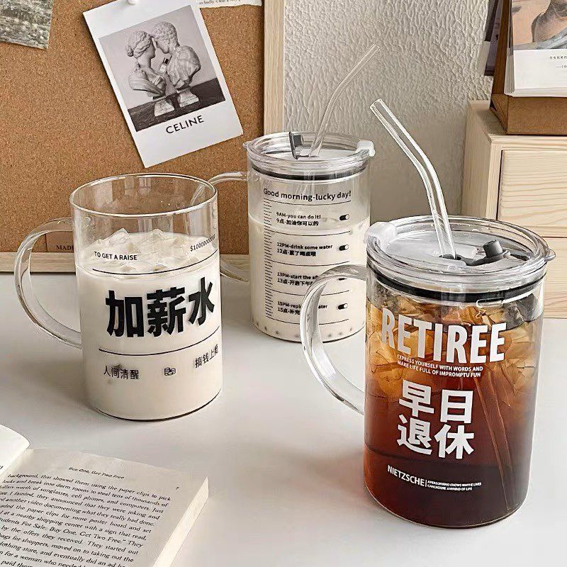 老闆幫我加薪! 1000ml 大容量玻璃杯 贈送玻璃吸管