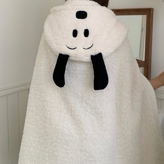 大耳朵毛絨絨帶帽披肩毯🐶