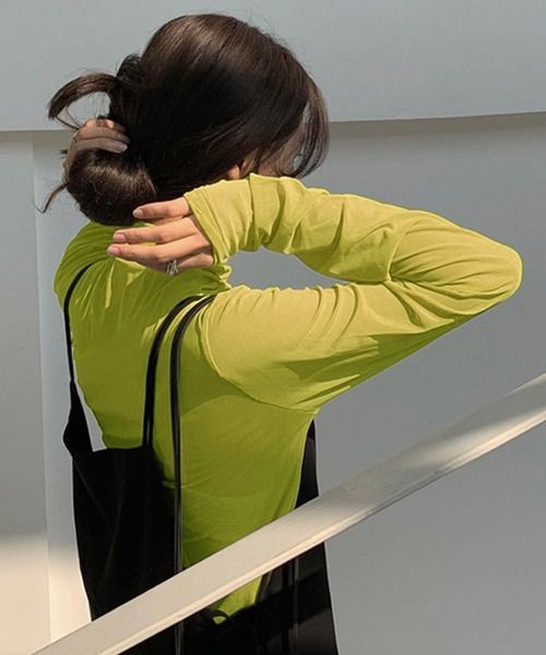 🇯🇵 空運款 透膚堆堆領袖口抓皺彈力內搭打底衣 編號JP2