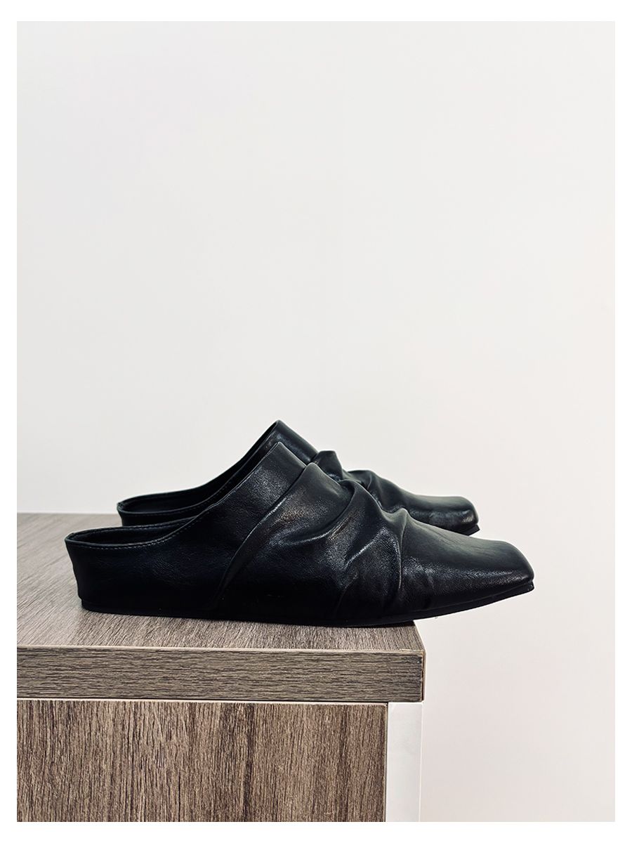 老闆選鞋10 韓系簡約老錢風抓皺半包平底穆勒鞋