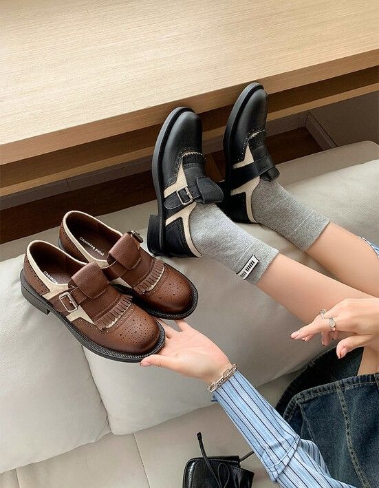 預購 老闆選鞋14 大碼鞋 英倫復古撞色學院感圓頭小皮鞋