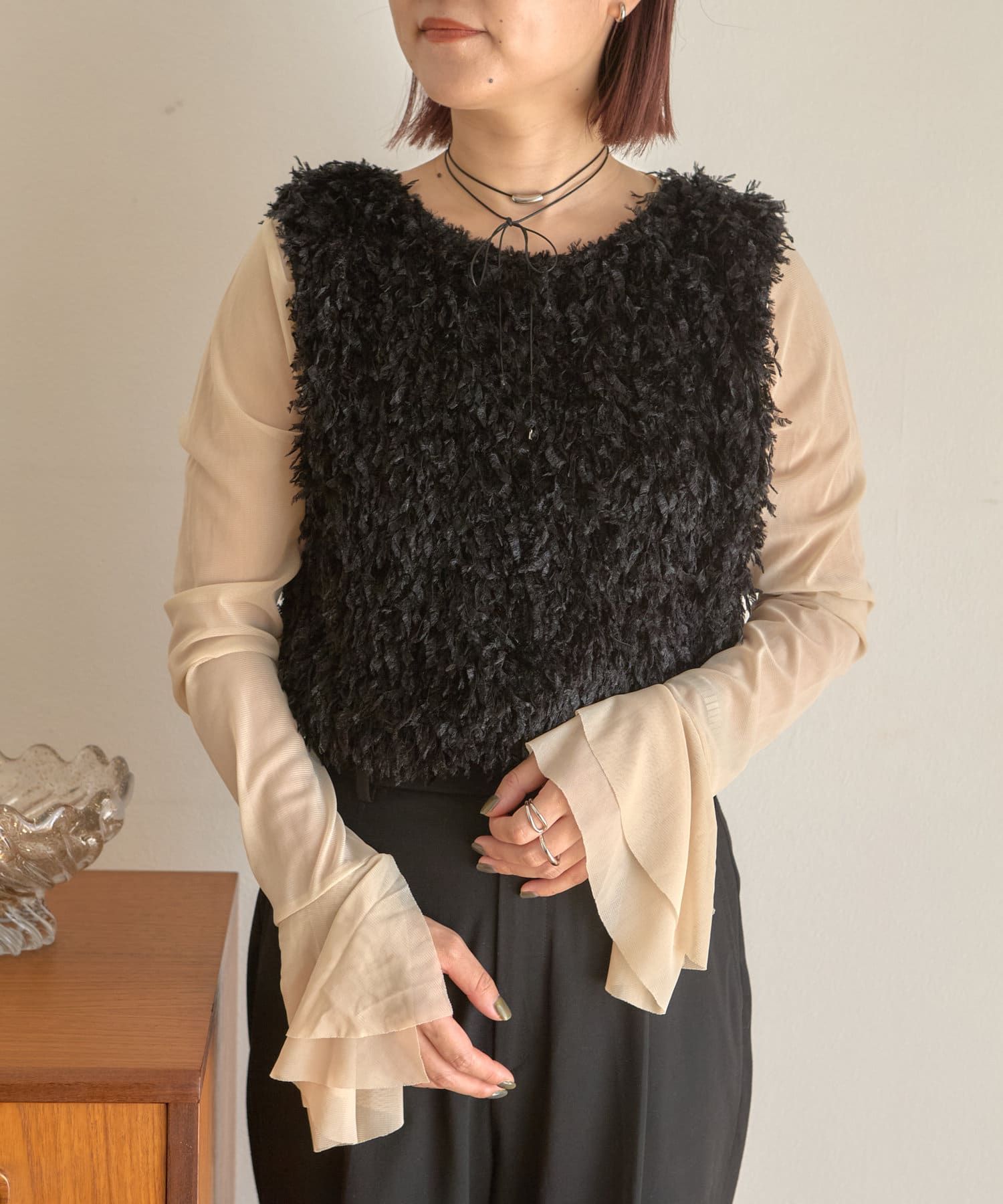 日本空運 Lattice毛毛背心 日系V領百搭毛毛外搭背心 編號JP21