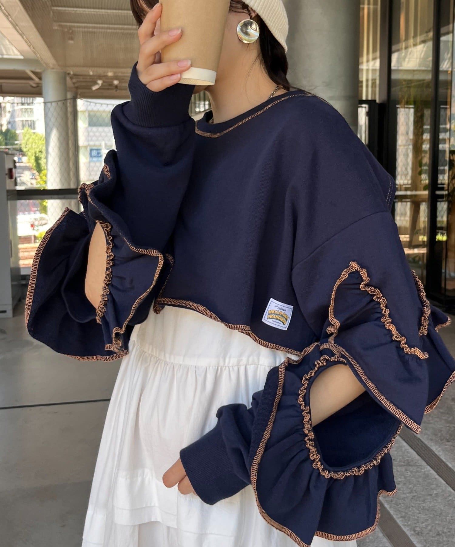 日本空運 CIAOPANIC TYPY 日系可愛鏤空荷葉邊設計短版上衣