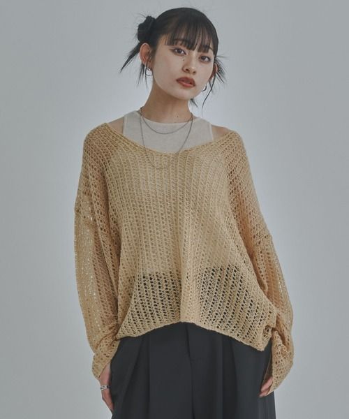 日本空運款  bita. 日系V領寬鬆透視針織衫