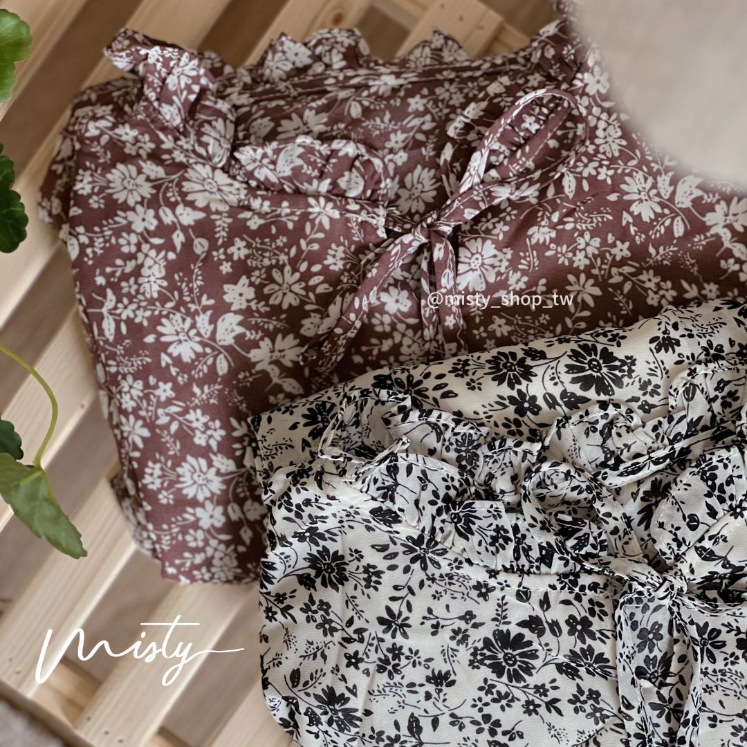 荷葉領綁帶長袖短洋裝