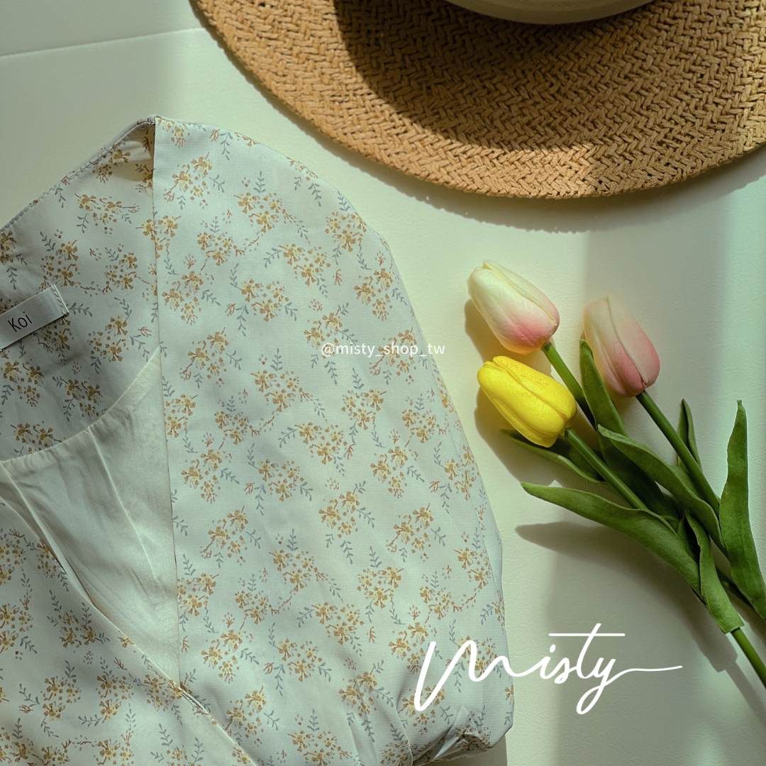 郊遊趣！米杏色碎花口袋綁繩碎花長洋裝，孕婦友善款