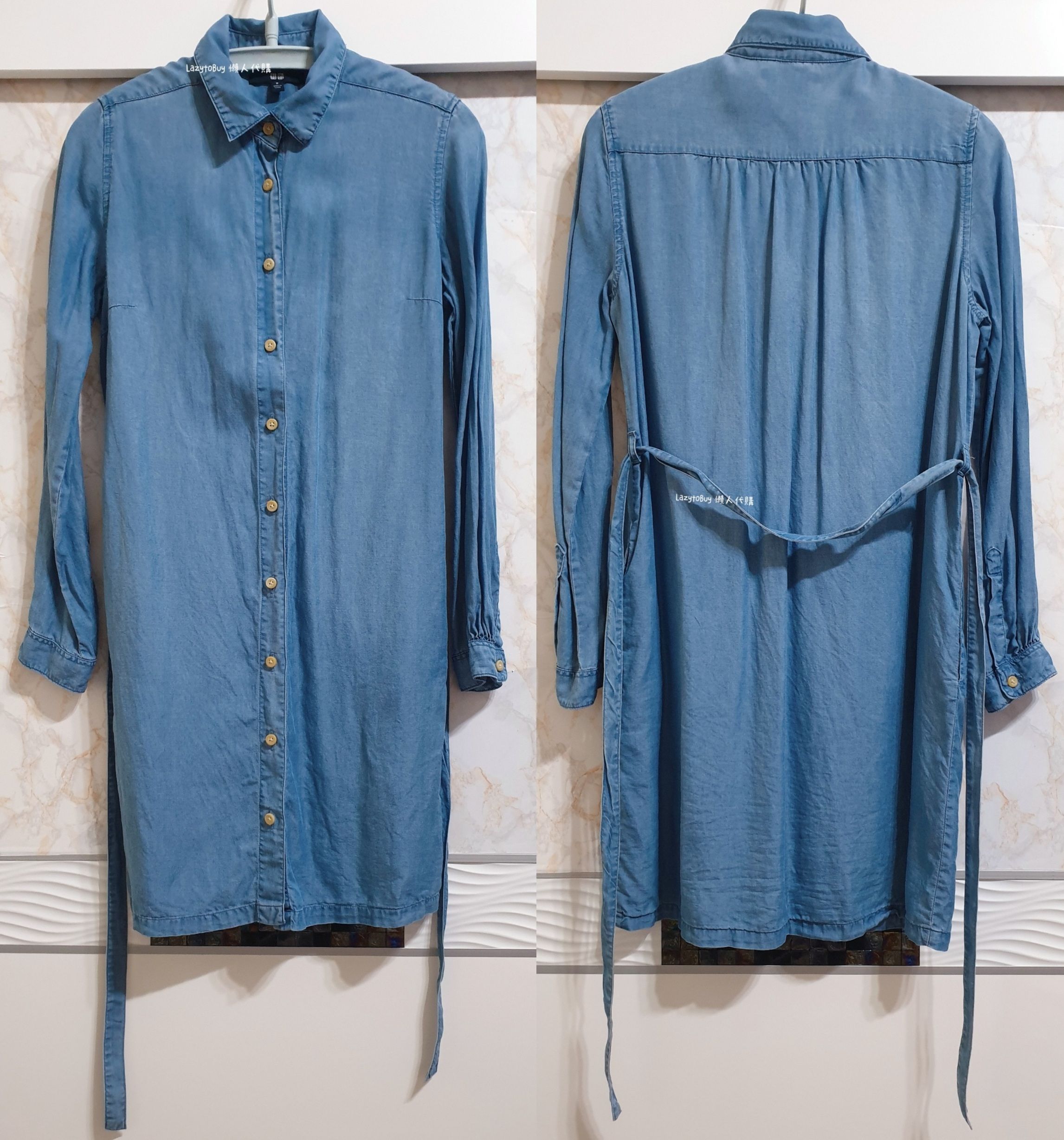 【二手】UNIQLO 藍色 連身裙 洋裝 長裙 長版外套 罩衫 長袖 正版 官方正品（已絕版）