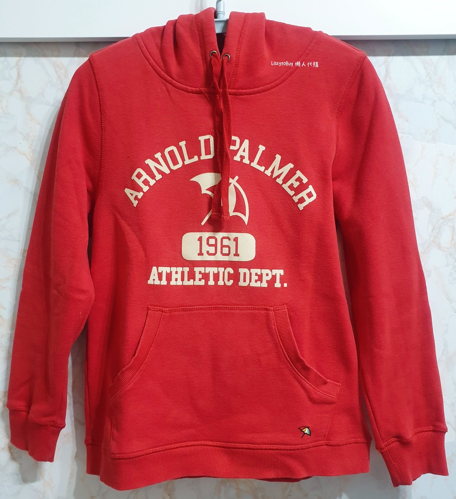 【二手】Arnold Palmer 小雨傘 紅色內刷毛連帽長袖上衣 大學T 帽T 內刷毛帽T 長袖 官方正貨（已絕版）
