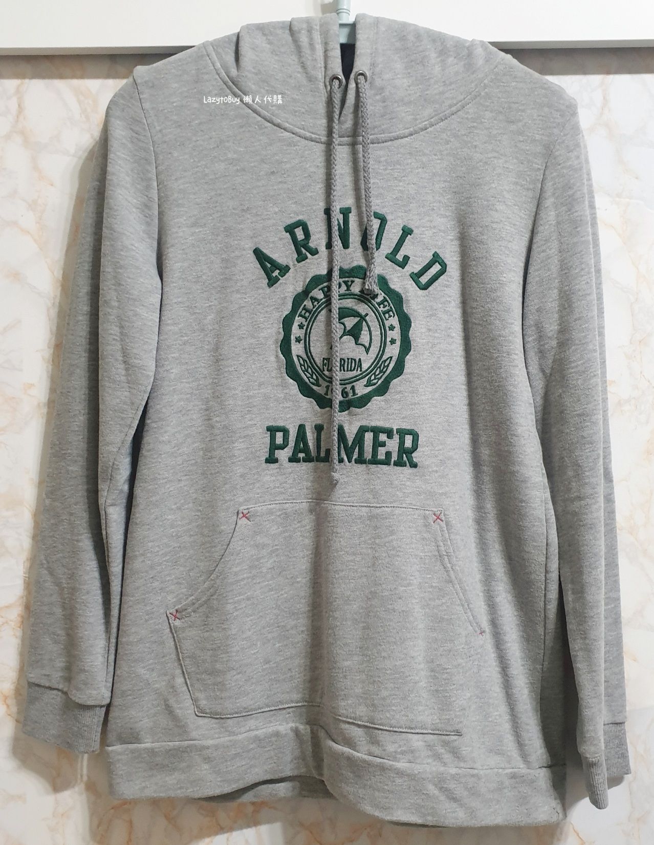 【二手】Arnold Palmer 小雨傘 灰色連帽長袖上衣 大學T 帽T 長袖 帽子較挺 官方正貨（已絕版）