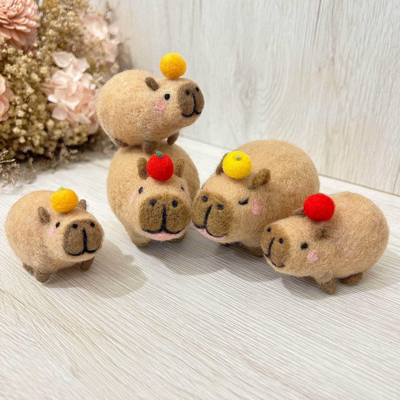 水豚 大鼻孔豚豚  橘子 蘋果 羊毛氈娃娃  療癒 送禮