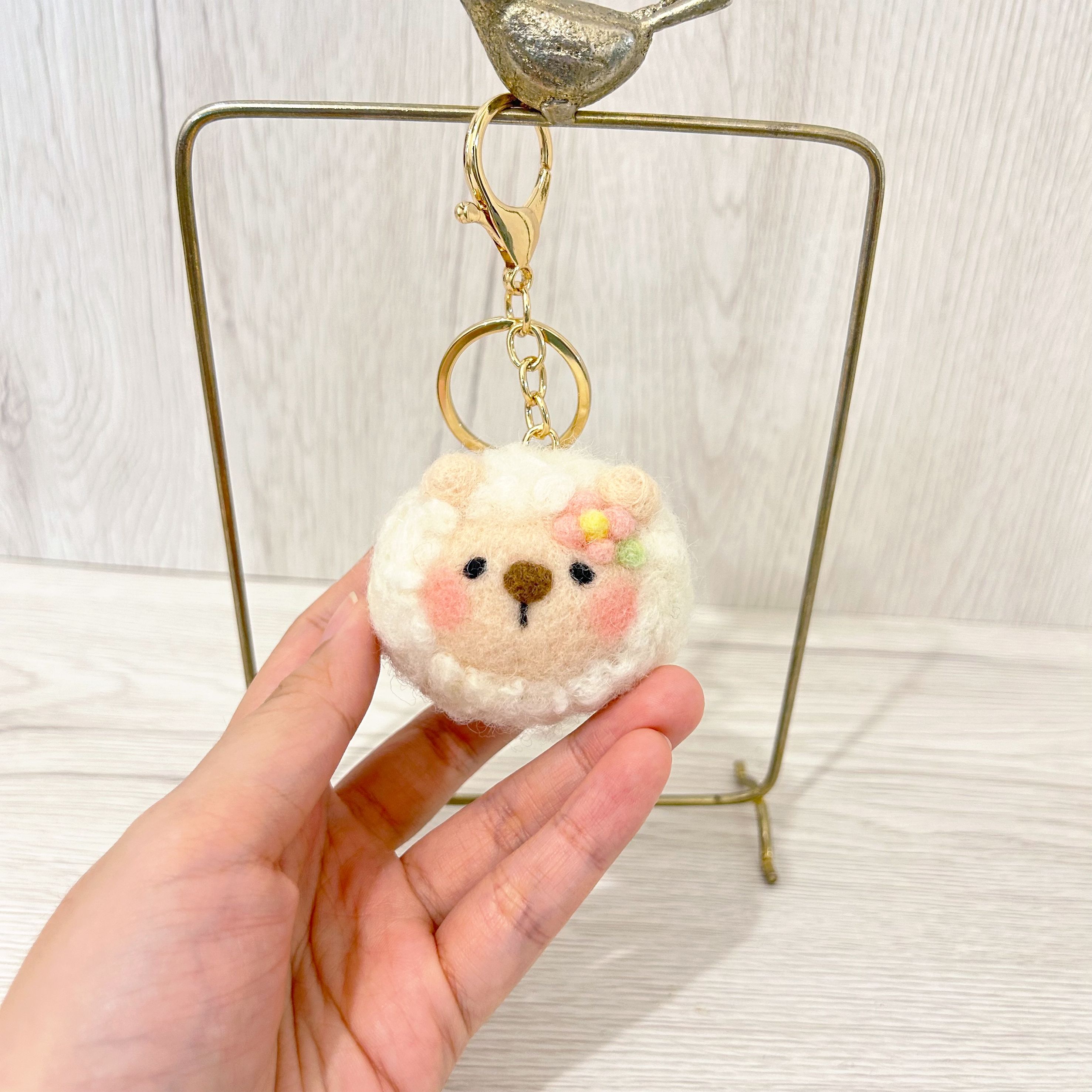 小花雲朵小羊 羊毛氈鑰匙圈  胸針別針 療癒送禮