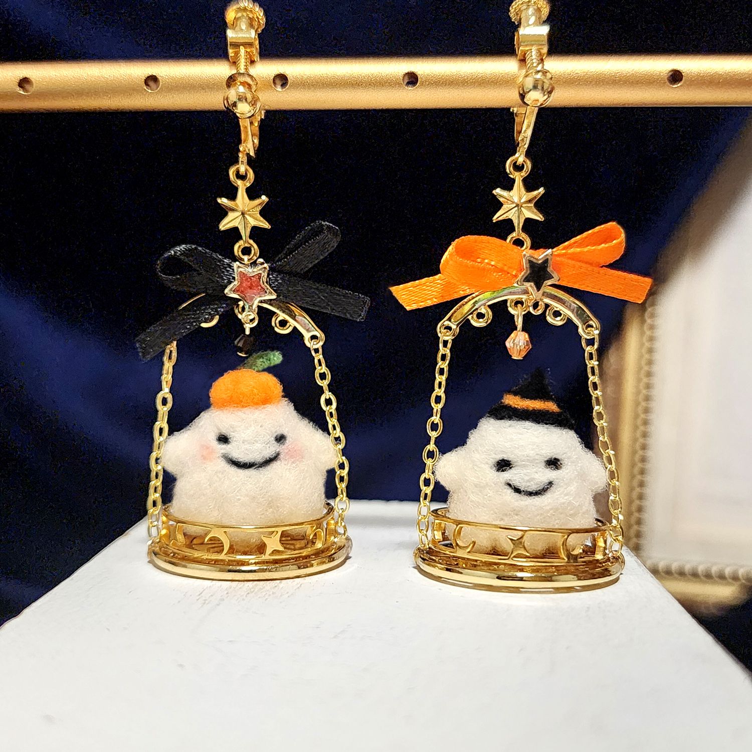 【萬聖節限定】幽靈盪鞦韆  預購 羊毛氈耳環 鑰匙圈 療癒 送禮