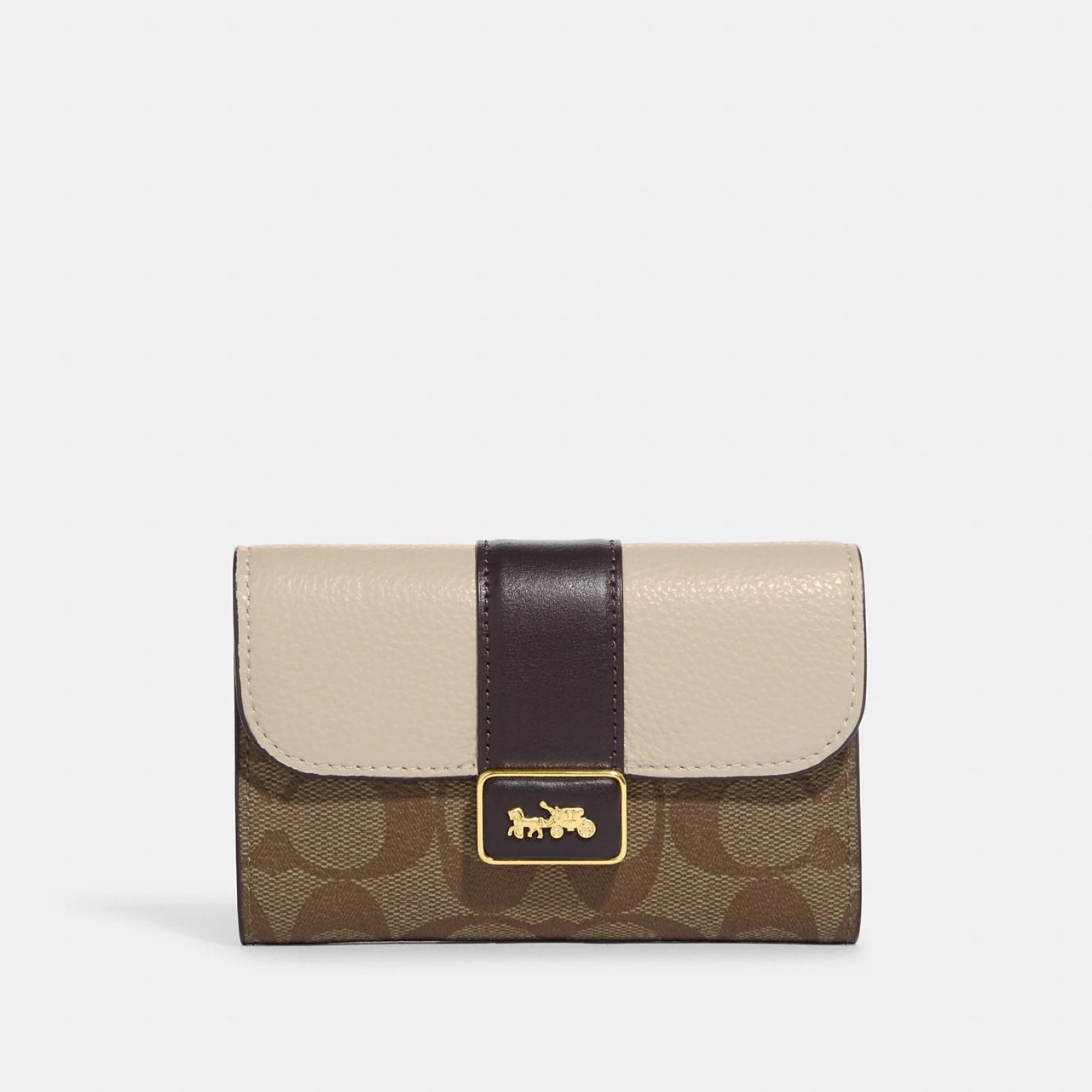 Coach 經典LOGO印花皮革拼接中夾