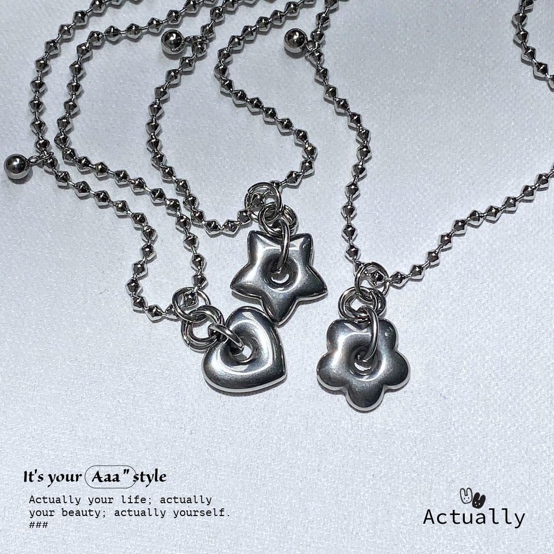 Actually Select | No.143 星 心 花 鈦鋼 項鍊 | Y2K ins 鈦鋼 錐形鍊