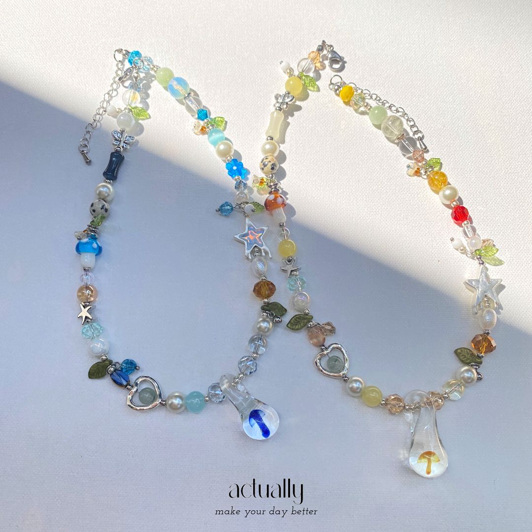 Actually Select | No.160 森之國度 | Y2K ins 蘑菇水滴吊墜 串珠項鍊 項鍊