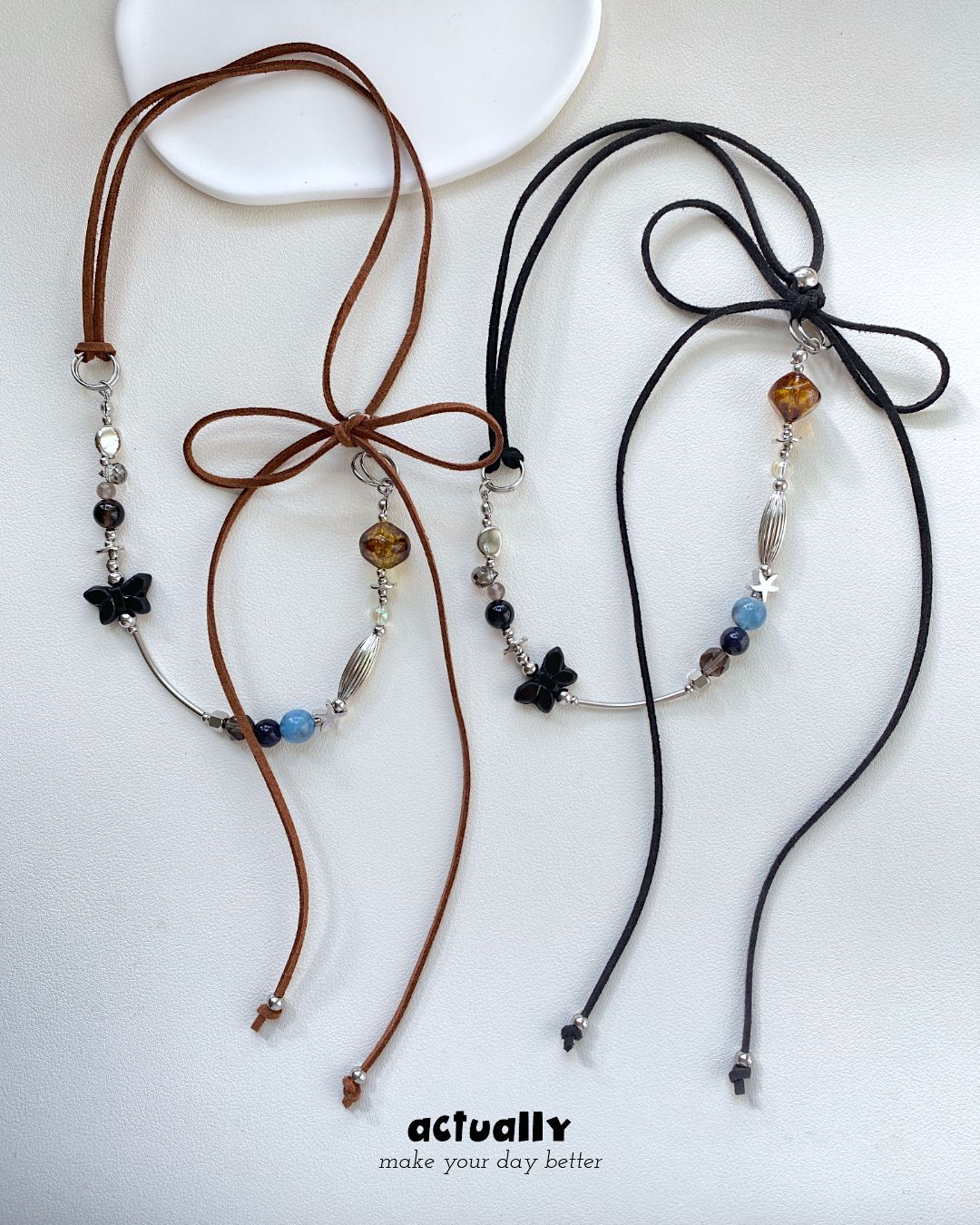Actually Select | No.171 冷萃冰蝶 | Y2K ins 多種戴法 麂皮繩 串珠項鍊 長項鍊