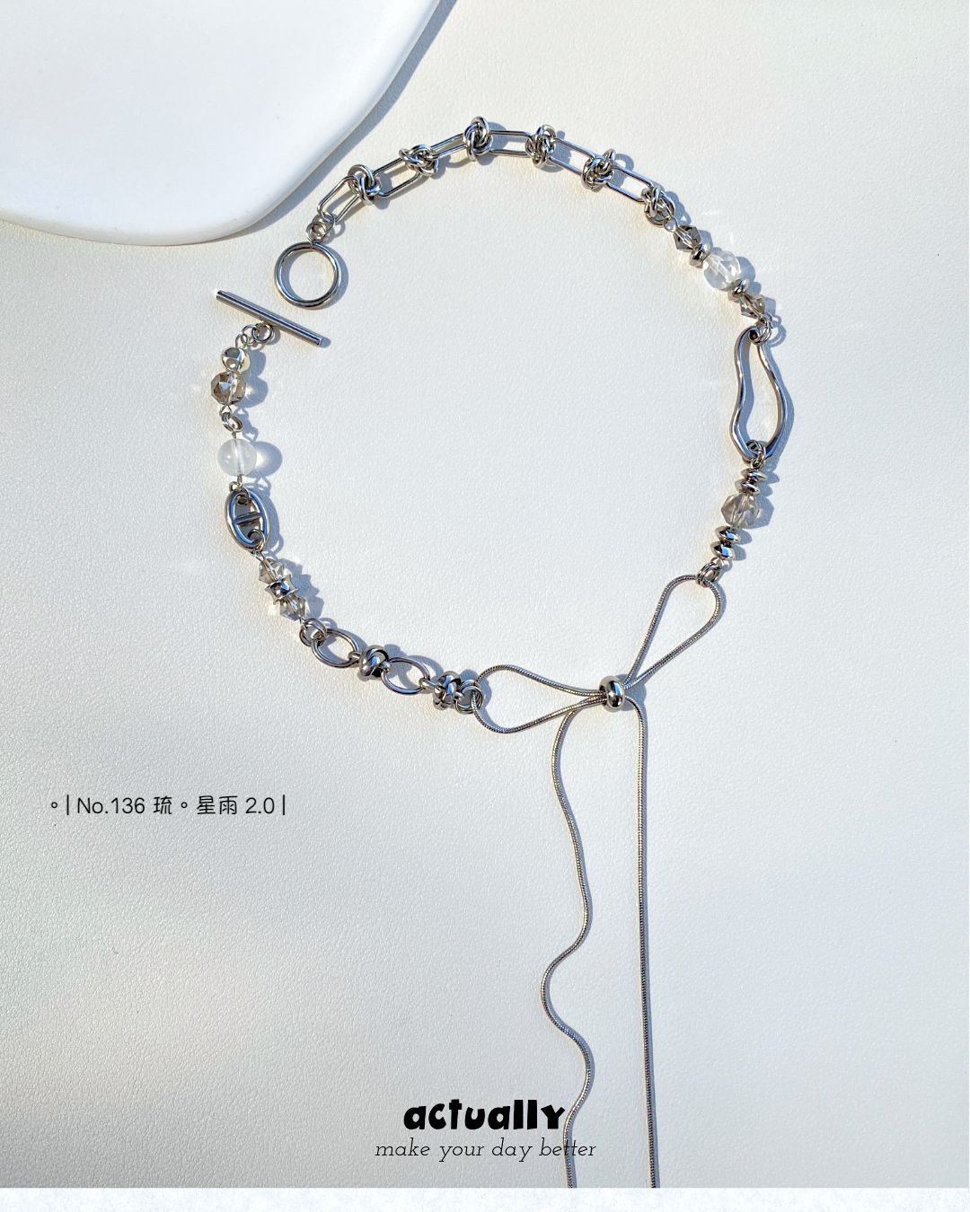 Actually Select | No.136 琉。星雨 2.0 | Y2K ins 蝴蝶結 鈦鋼項鍊 串珠項鍊 項鍊