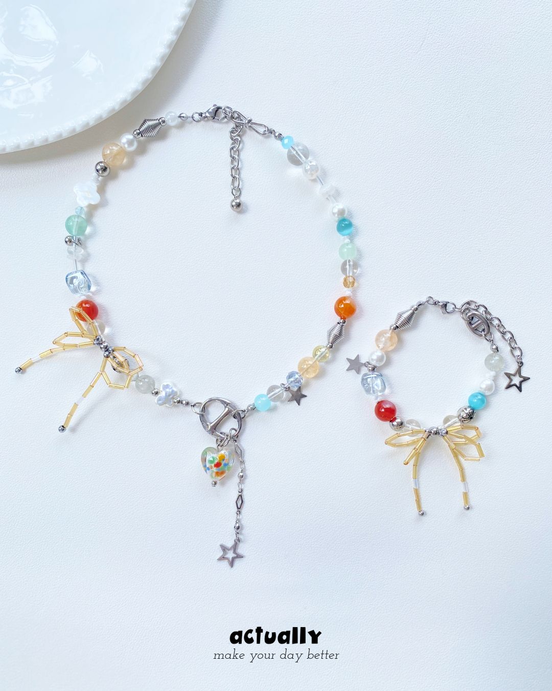 Actually Select | No.179 春日 | Y2K ins 日系 蝴蝶結 串珠項鍊 項鍊 / 手鍊