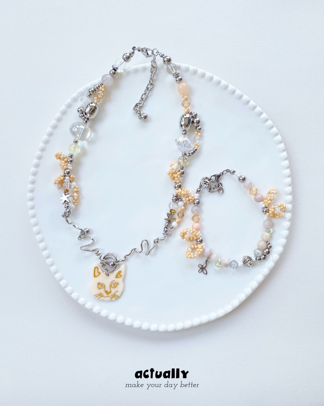 Actually Select | No.180 你說你是最美的貓 | Y2K ins 日系 貓咪 串珠項鍊 項鍊 手鍊